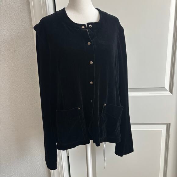 VTG Sonia Rykiel Paris Black Velour Velvet Jacket XL Button Snap Elegant - Picture 2 of 14